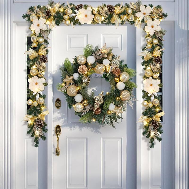 6Ft Christmas Garland with Lights for Indooor Mantle Fireplace Stair Railing Decorations - N/A