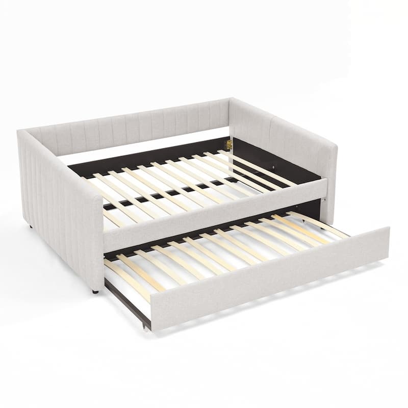 Vertical Stripes Daybed with Trundle Upholstered Sofa Bed