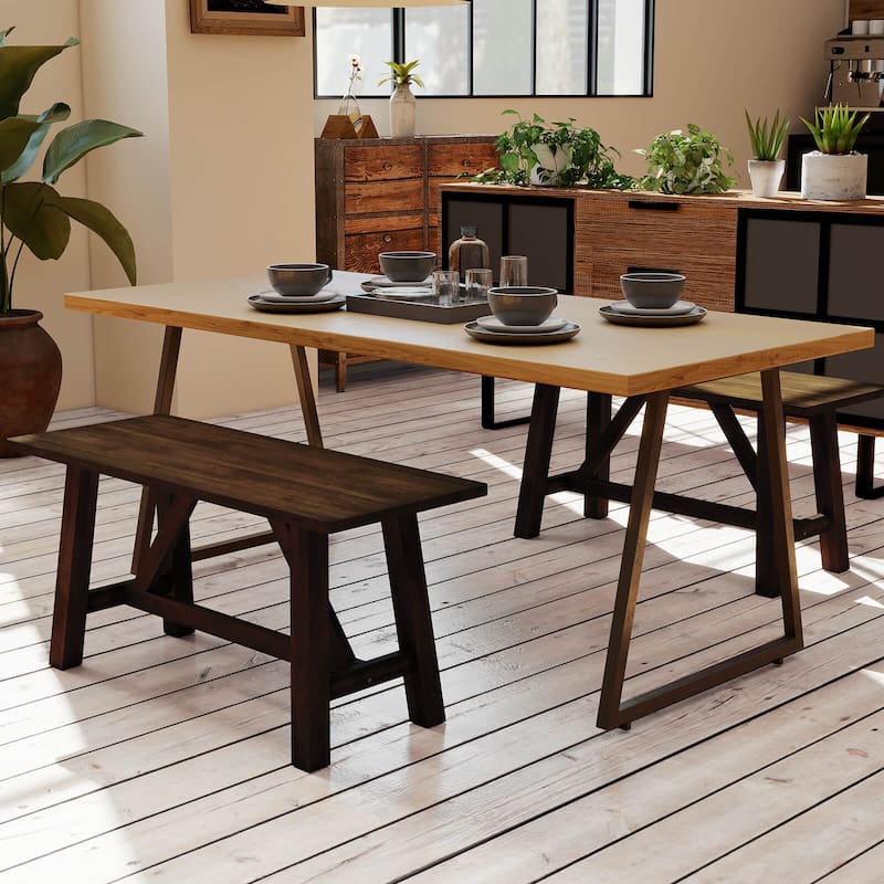 Costway 1/2 PCS Wooden Dining Bench Farmhouse Shoe Bench Entryway Seat
