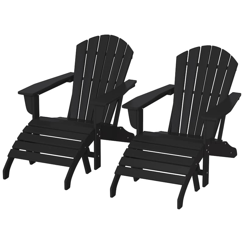Altura Outdoor Eco-Friendly All Weather Adirondack Chairs with Ottomans (4-Piece Conversation Set) - Black