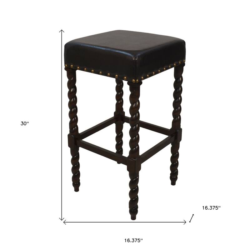 Backless Upholstered Square Seat Bar Stool with Nailhead Trim and Solid Wood Frame for Kitchen Bar Island