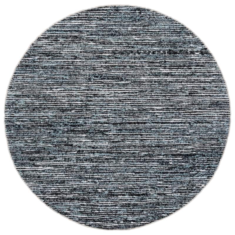 SAFAVIEH Handmade Cape Cod Sabrie Cotton Rug - Light Blue/Black - 6' Round
