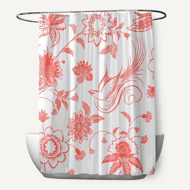 71 x 74-inch Traditional Bird Floral Print Shower Curtain - Pink