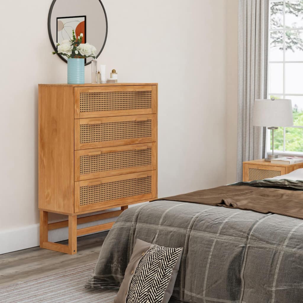 Roomfitters Talo 4-Drawer Dresser with Woven Rattan Drawer Fronts, Boho Style Storage, Natural Finish