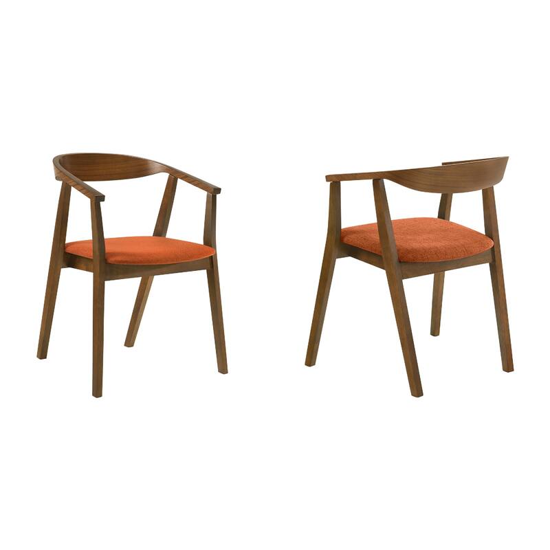 Alana Dining Chair Set of 2, Walnut Brown Wood Frame, Orange Fabric