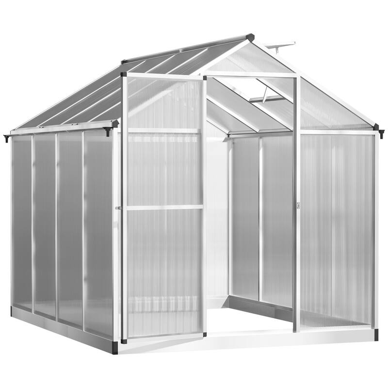 Outsunny 8' L x 6' W Polycarbonate Walk-In Greenhouse with Rooftop Vent & UV-Resistant Walls