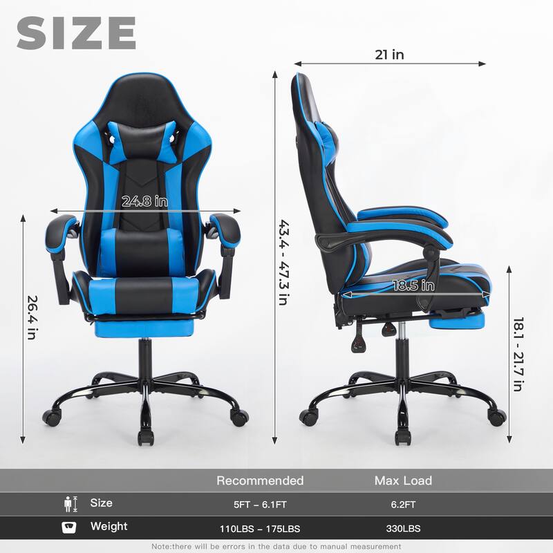 Leather Gaming Chair with Footrest, Massage Lumbar Support and 330lb Capacity
