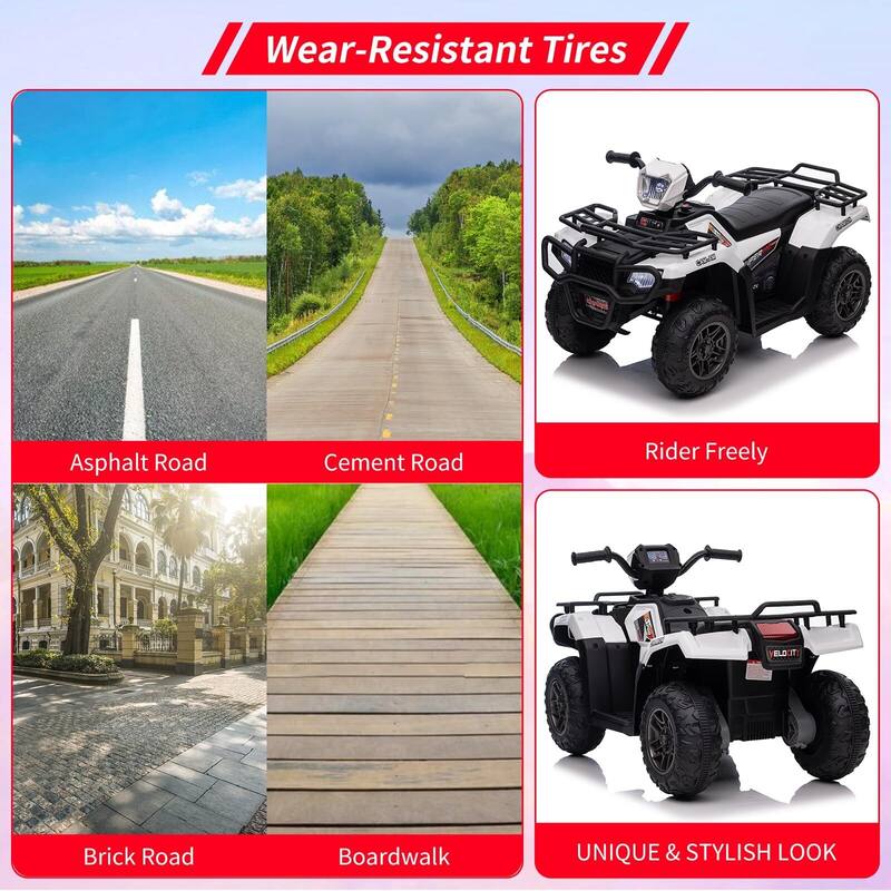 12V Battery-Operated Kids ATV, Dual Speed Adjustment, LED Light, Music, USB