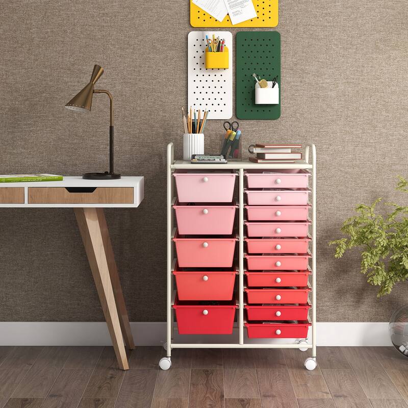 Costway 15 Drawer Rolling Storage Cart Tools Scrapbook Paper Office - See Details