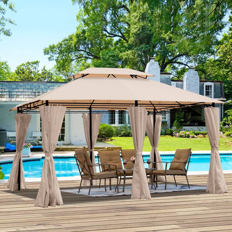 13x10 Outdoor Patio Gazebo with Ventilated Double Roof and Detachable Mosquito Net