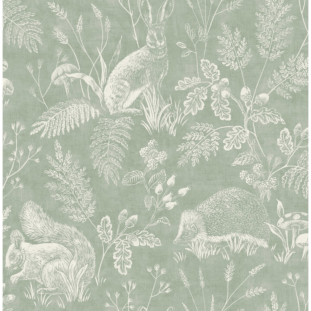 Woodland Green Toile Wallpaper