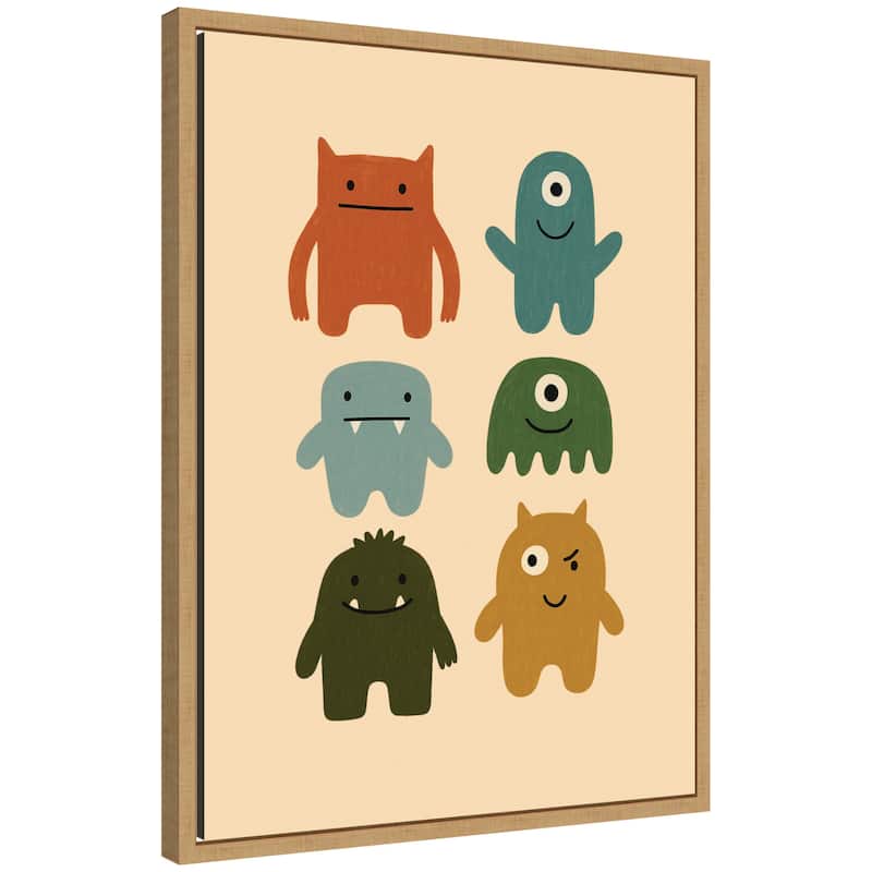 Kate and Laurel Monster Arts by Laura Moss Framed Canvas Wall Art Print - 18x24