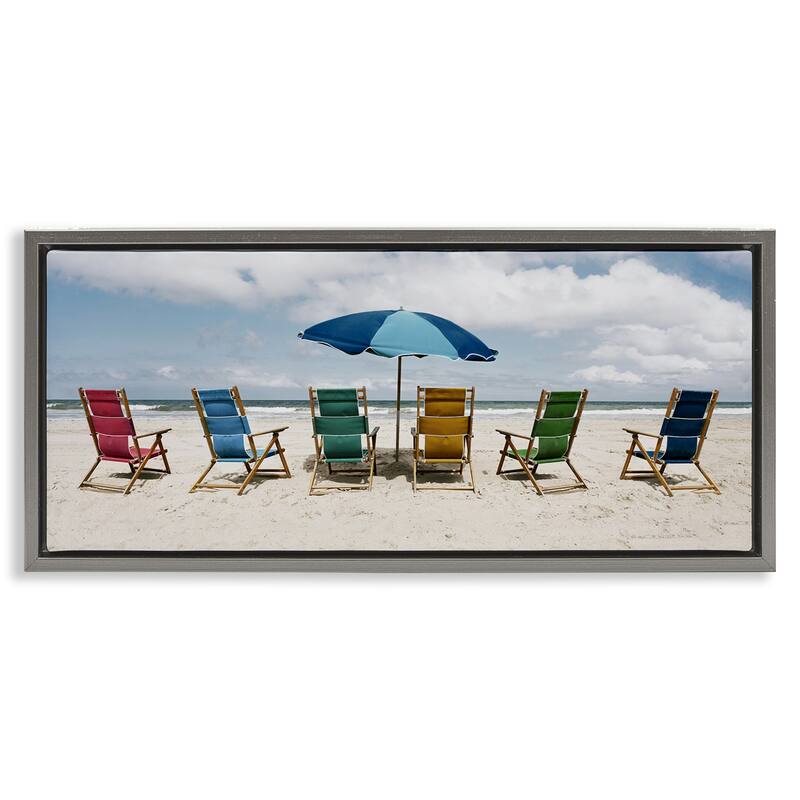 Stupell Colorful Beach Chairs Framed Floater Canvas Wall Art Design By Natalie Carpentieri - 25 x 11 - Grey