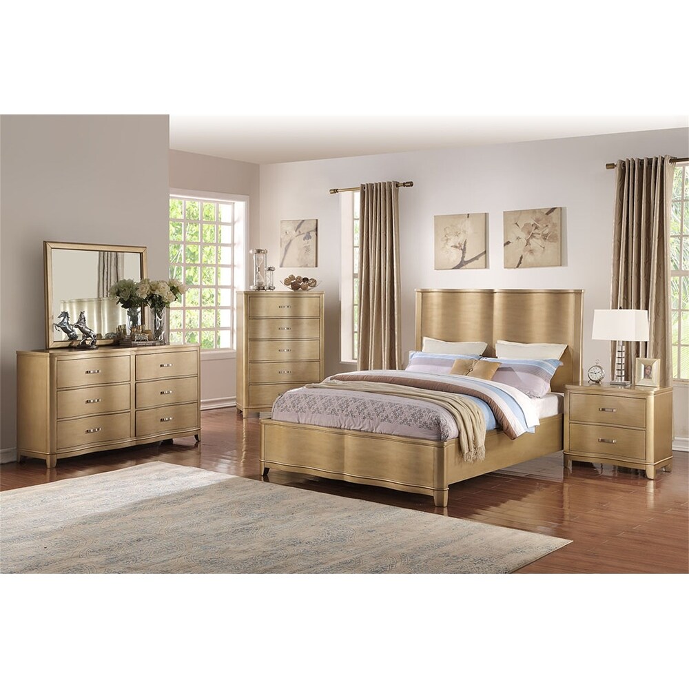 Poundex Extremly Flawless Wooden Queen Size Bed, Champagne (Gold)