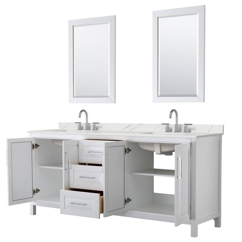 Daria 80-inch Double Vanity, 3 Hole Quartz Top, 24-inch Mirrors