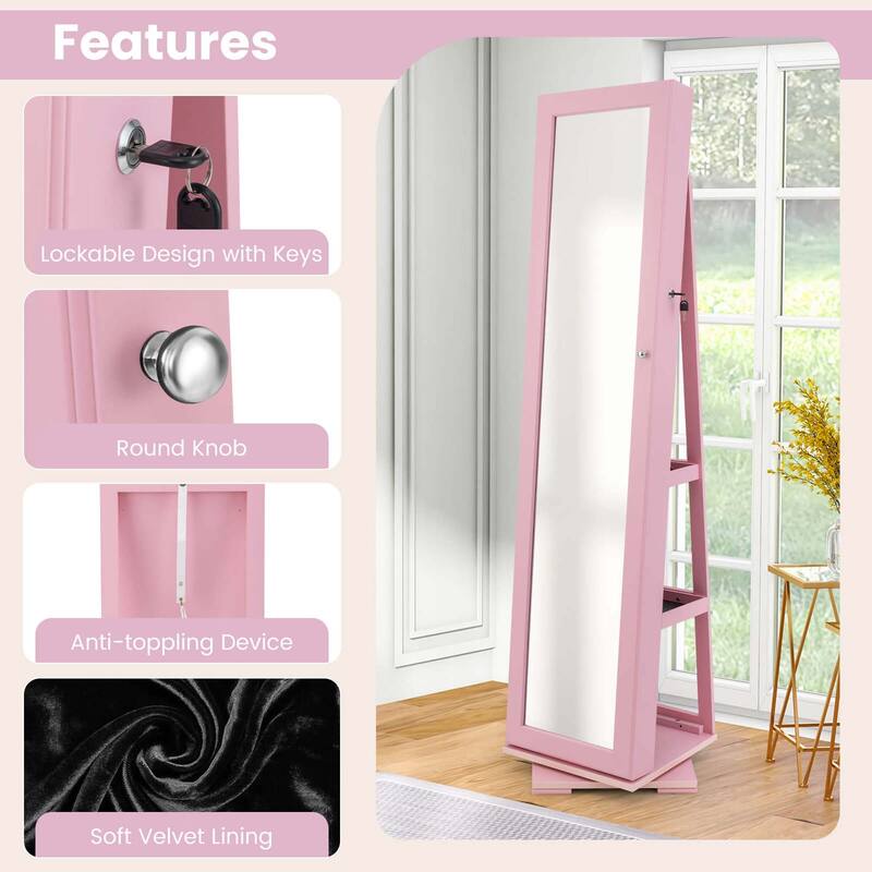 Costway 360degree Rotatable Jewelry Cabinet 2-in-1 Lockable Mirrored - See Details