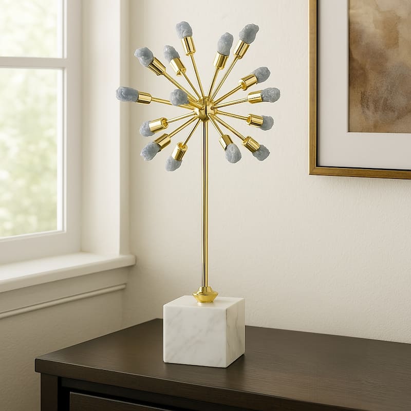 Abstract Metal and Stone Starburst Decorative Object Sculptural Design