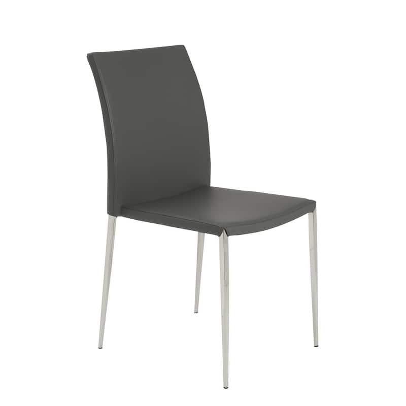 HomeRoots Set of Two Gray Faux Faux Leather Steel Stacking Chairs