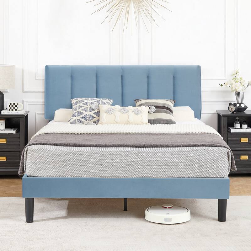 Javlergo Velvet Upholstered Platform Bed Frame with Adjustable Headboard