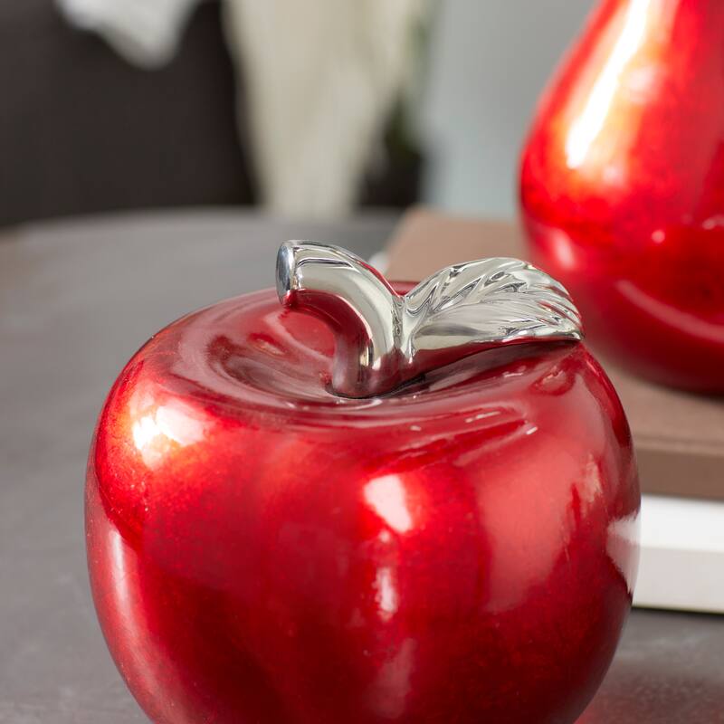 Copper Grove Kitty Red Ceramic Pear and Apple (Set of 2)