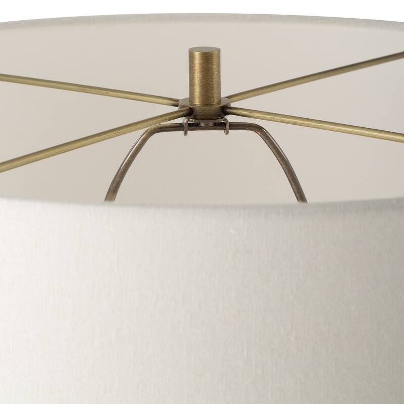 Tapered Marble Floor Lamp with Drum Shade - 61" - Antique Brass Finish