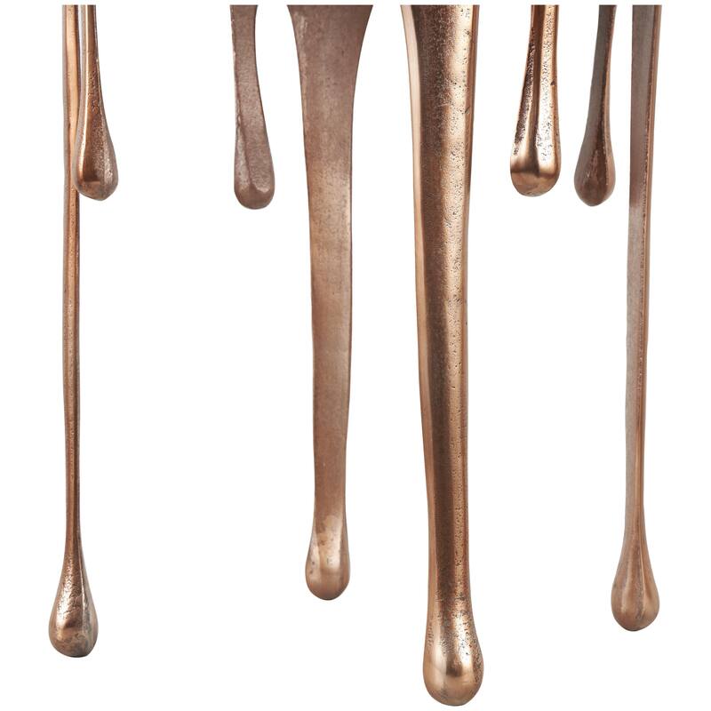 Copper Aluminum Metal Drip Side End Accent Table with Melting Design and Shaded Glass Top