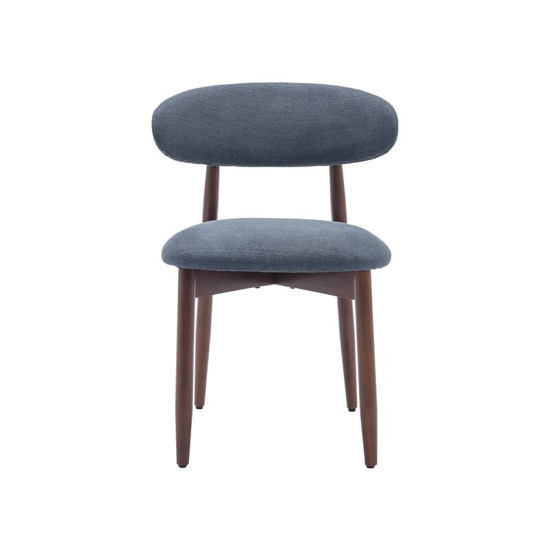 Set of 2 Wooden Dining Chairs, Fabric Upholstered, Beige - Blue