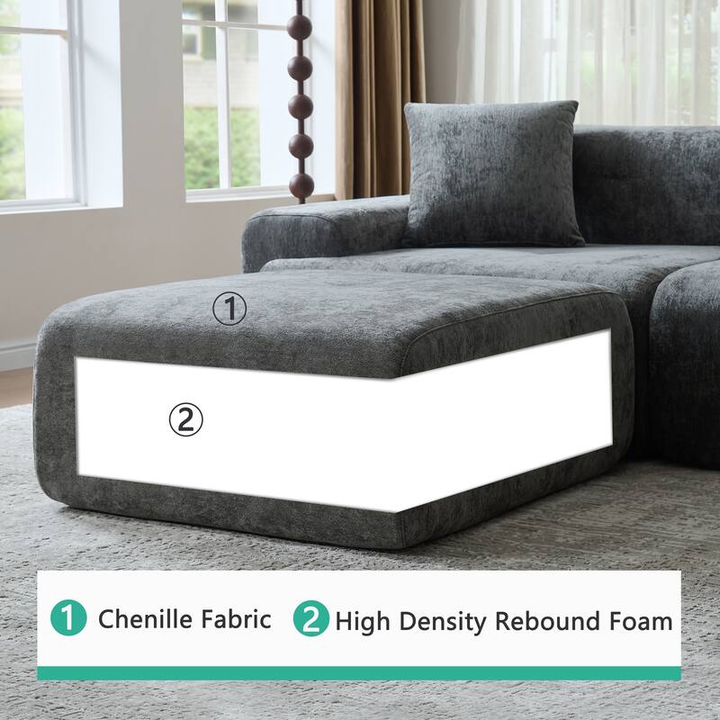 118 inch Oversized 3 Seater L-Shaped Chenille Boneless Modular Sectional Sofa Couch with Movable Ottoman