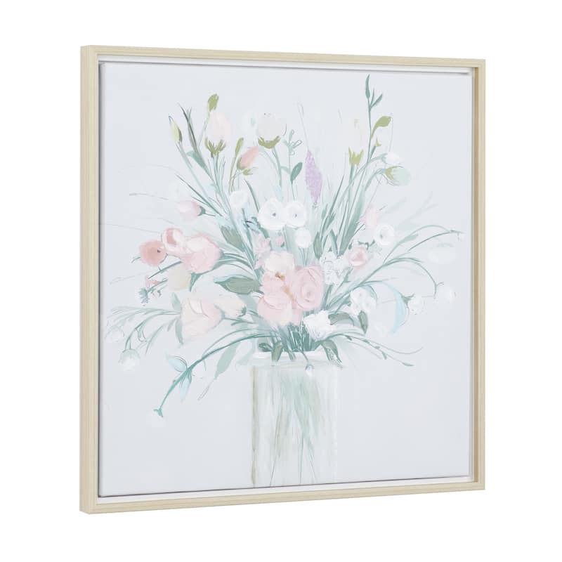 Canvas Floral Bouquet Living Room Framed Wall Art with Tan Frame - Multi Colored - Roche River Decor