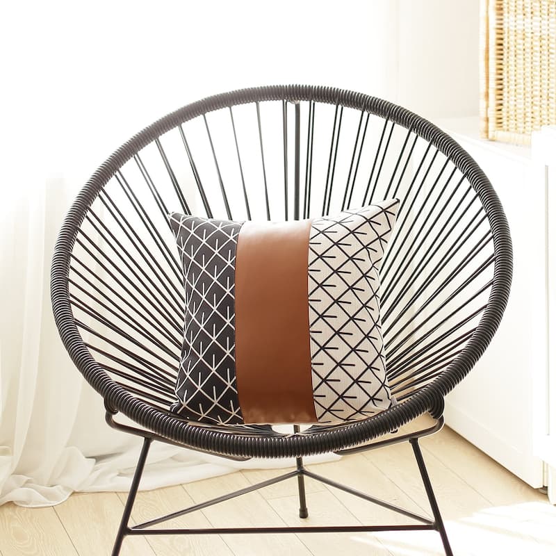 Faux Leather Printed Throw Pillow Cover 22''x22'' - Chocolate