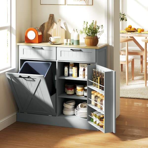 HOMCOM Tilt Out Trash Can Cabinet