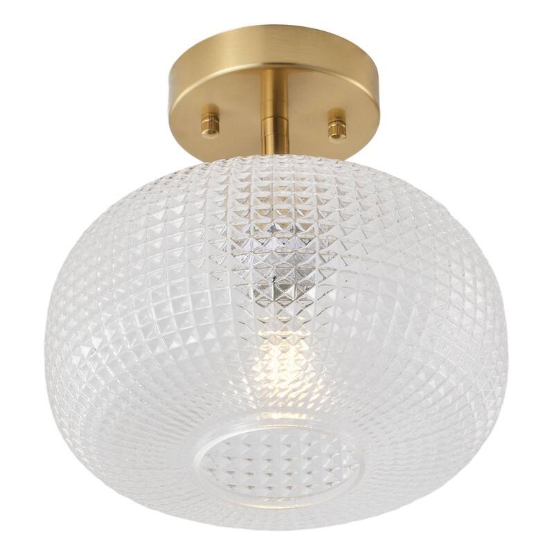 Modern Copper Tone Electroplated Metal White Jade Glass One Light Flush Mount Ceiling Light 9.8 Inch Diameter