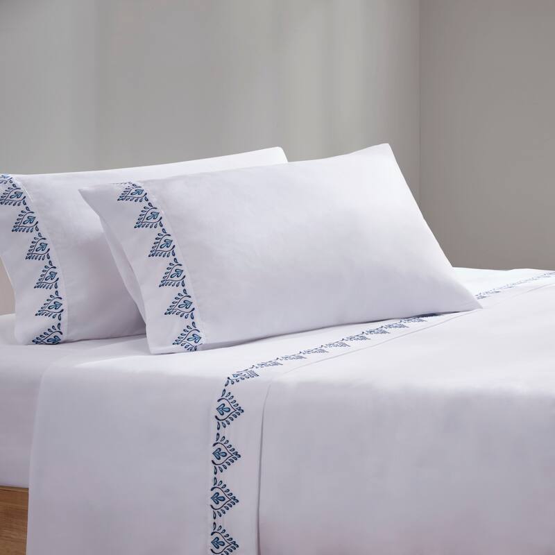 Madison Park Embroidered Microfiber 4 PC Sheet Set