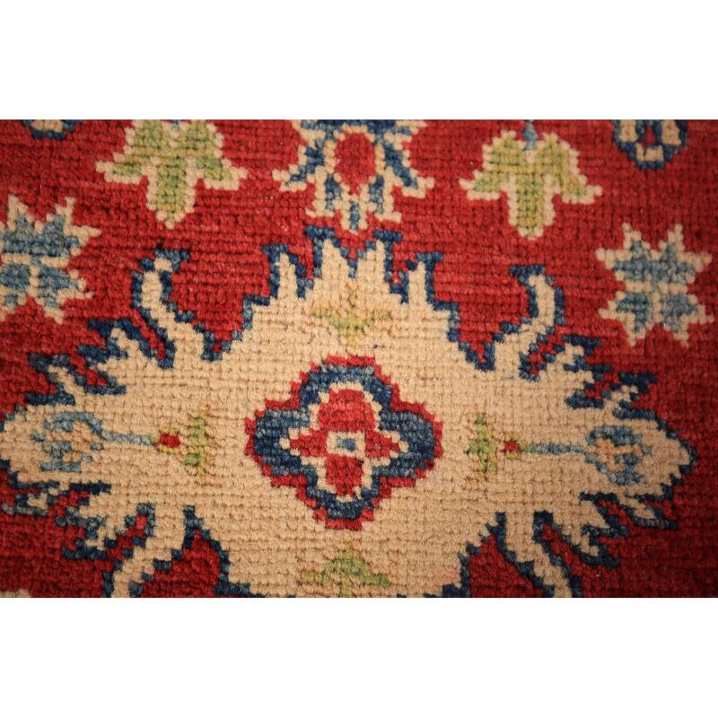 Geometric Kazak Accent Rug Traditional Handmade Red Wool Carpet - 2'0" x 3'0"