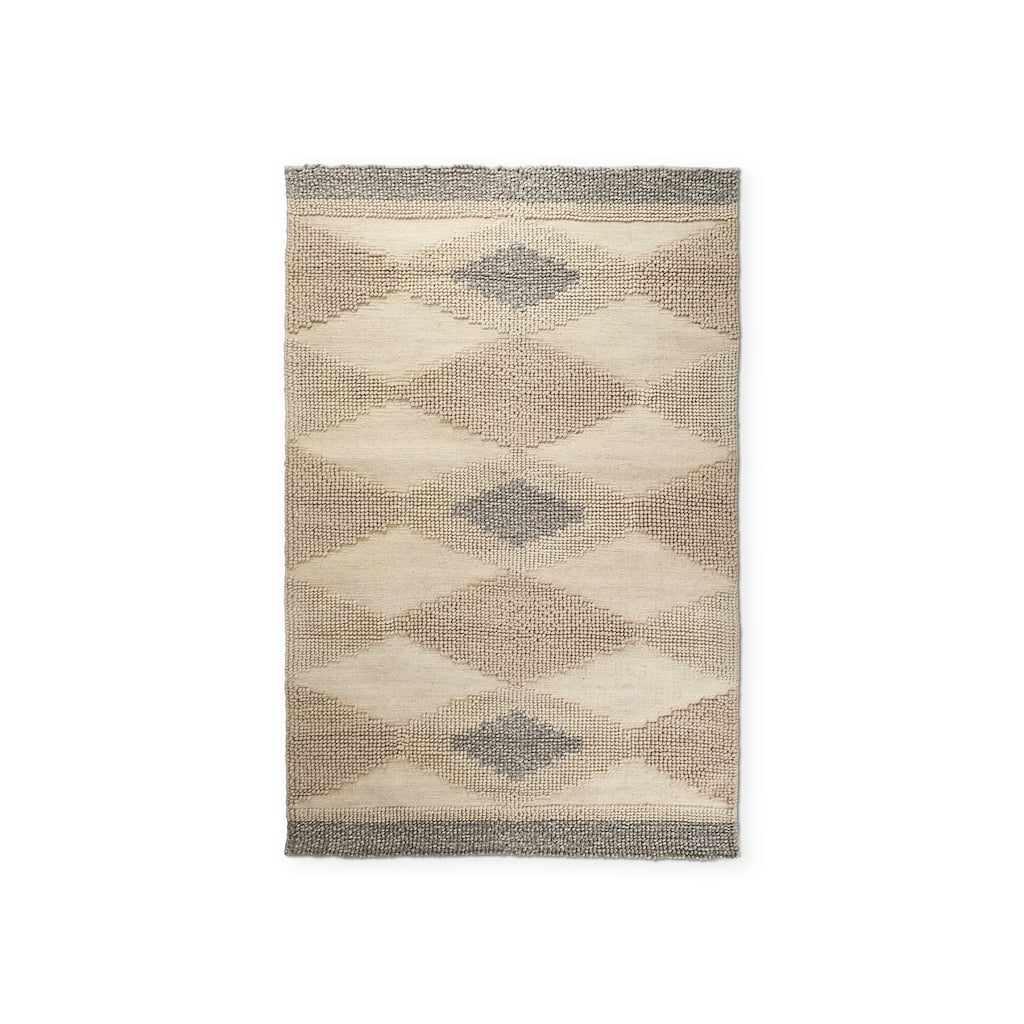 Emory 5x8 Gray Wool Hand Woven Diamond Patterned Rug - 96.0L x 60.0W x 0.4H