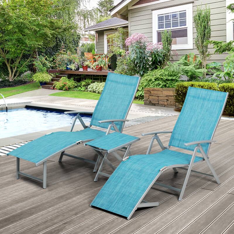 Pellebant Outdoor Adjustable Chaise Lounge Folding Chair and Table Set - N/A