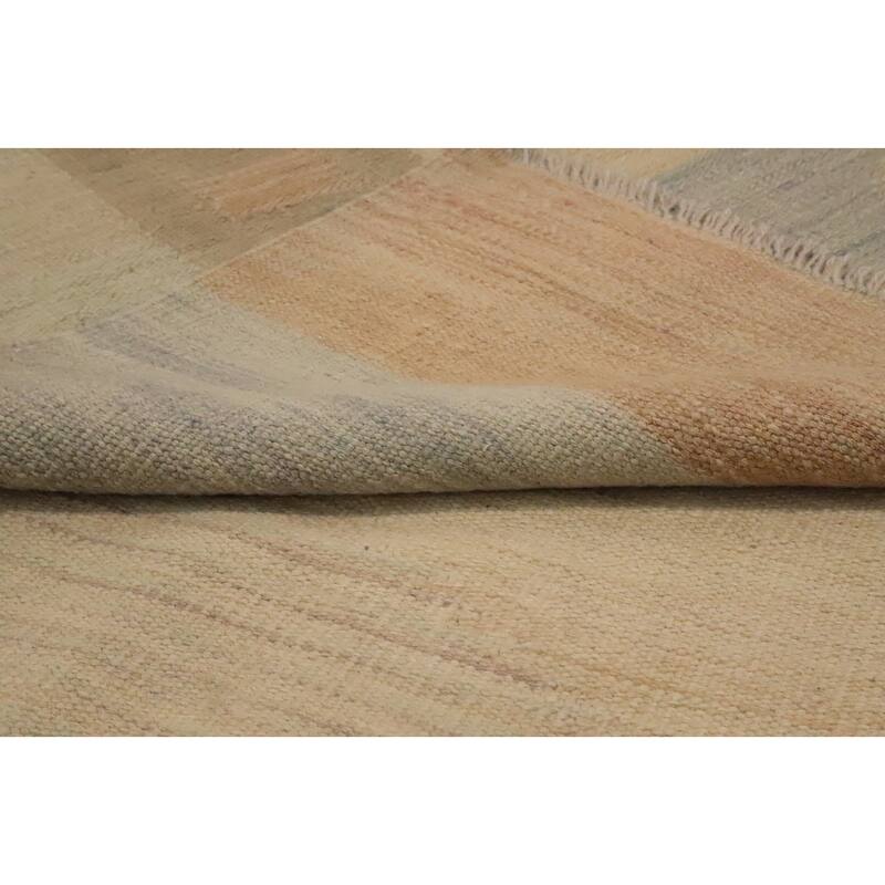 Hand Woven Oriental 100% Wool Carpet Southwestern Tribal Beige & Ivories Kilim Area Rug - 9' 9'' X 7' 8''
