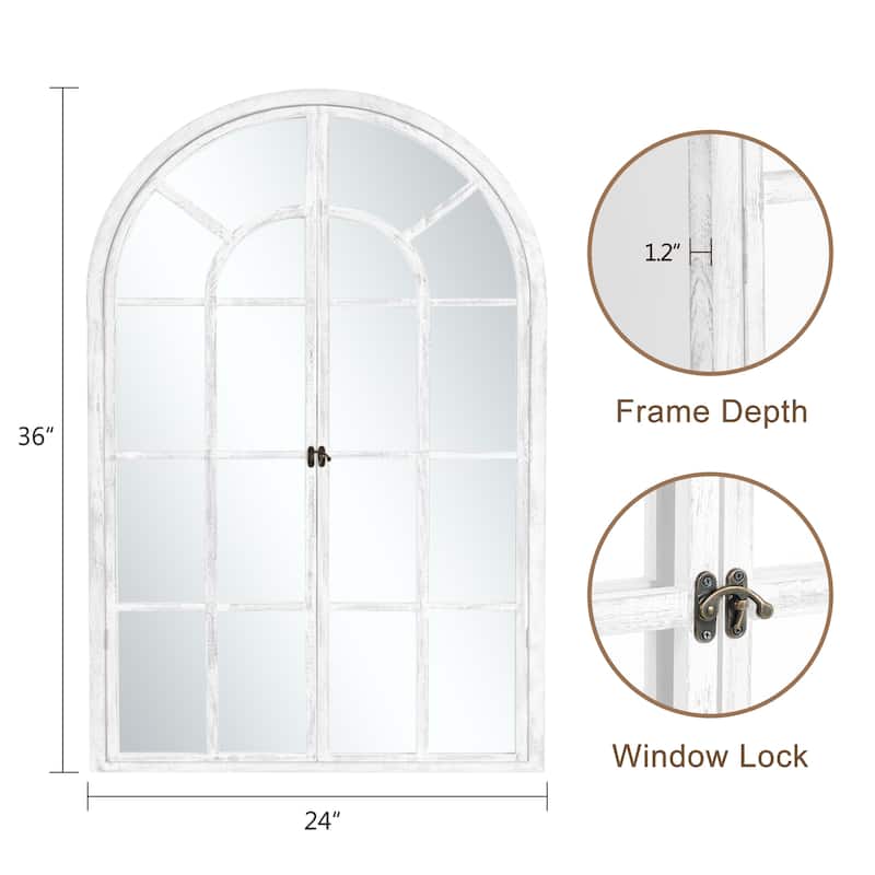 Wood Arched Window 2-door Wall Mirror