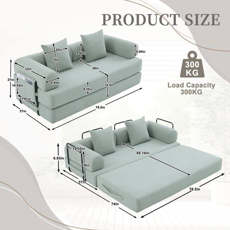 HOMEFUN Corduroy Upholstered Modern Comfort Foldable Compressible Sofa Bed with Sturdy Metal Frame