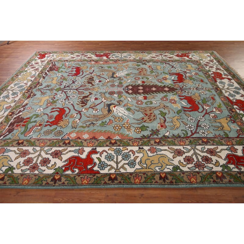 Animals Hunting Design Ziegler Indian Area Rug Handmade Wool Carpet - 8'11" x 11'10"