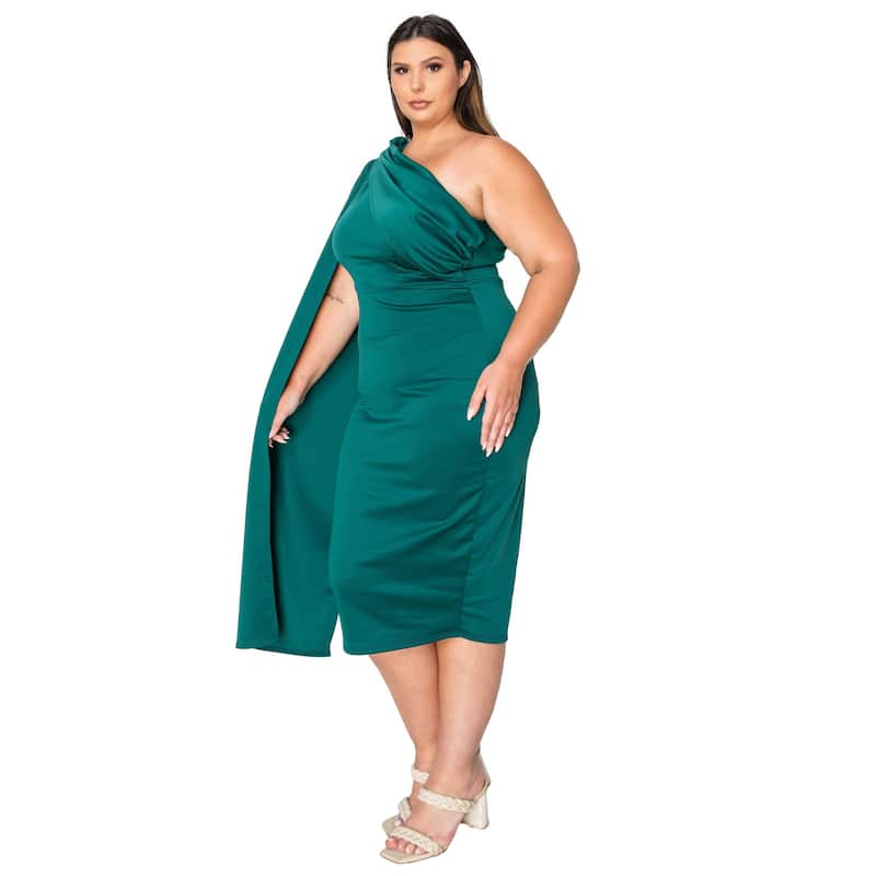L I V D Plus Size Spade One Shoulder Cape Dress - 3X - Emerald
