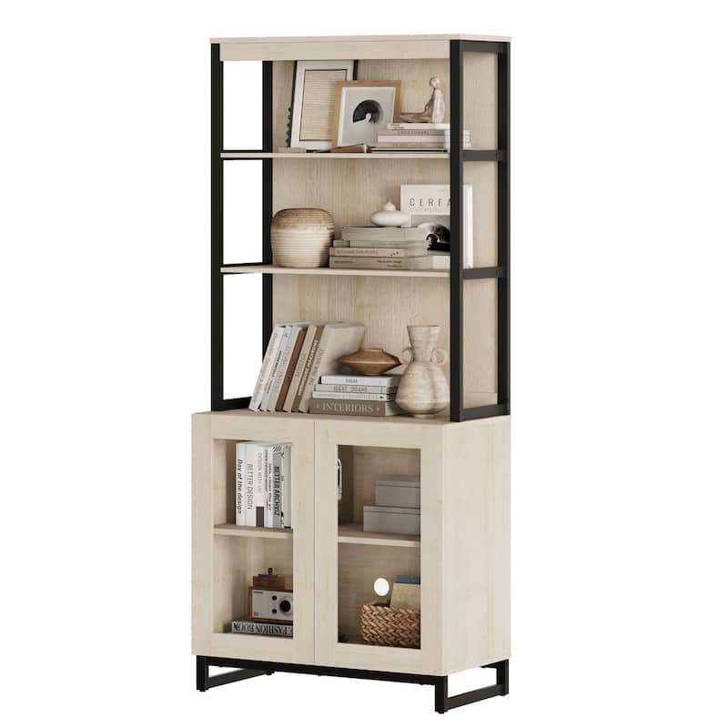 Modern 72" Sideboard with Glass Doors and Adjustable Shelves, Multifunctional Buffet Cabinet for Dining Room or Kitchen