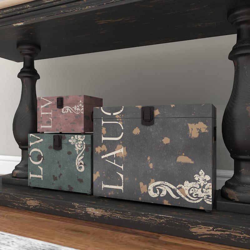 Multi Colored Metal Live Love Laugh Box with Hinged Lid (Set of 3)