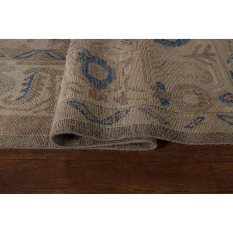 Transitional Oushak Turkish Rug Handmade Beige Oriental Wool Carpet - 9'1"x 11'9"