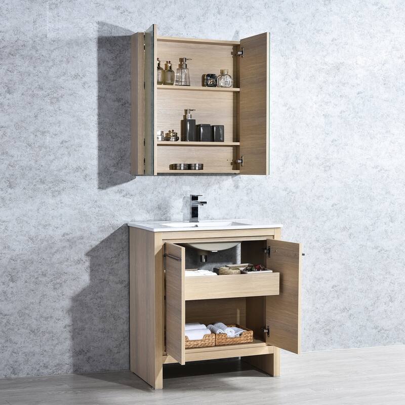 Solid Wood Bathroom Vanity with Mirror Medicine Cabinet