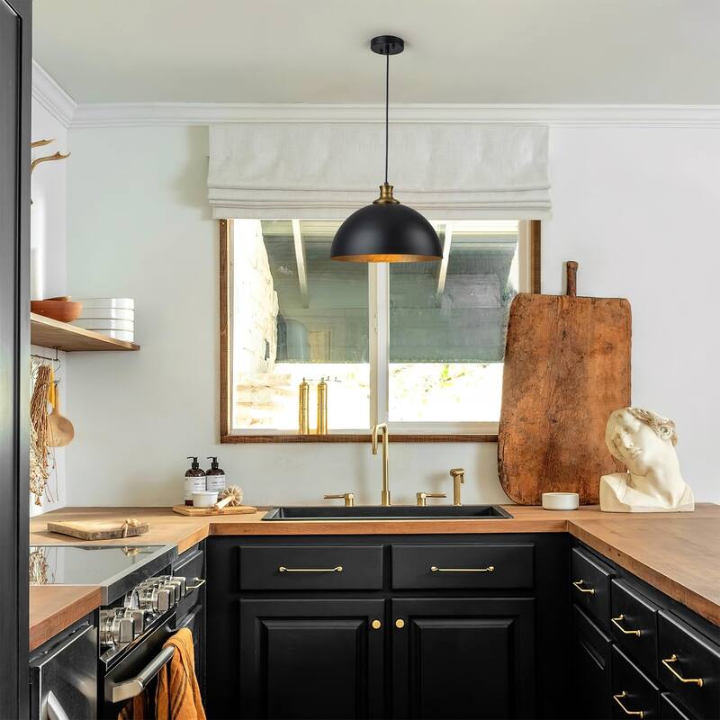 Industiral Metal Black and Gold Dome Pendant Lights Kitchen Island - W14.96"