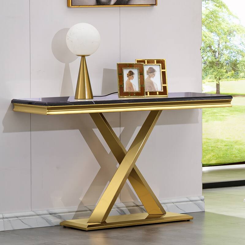 Sofa Entryway Table with X Base and High Gloss Top