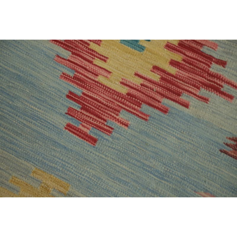 Hand Woven Oriental 100% Wool Carpet Southwestern Tribal Navy Blue & Blues Kilim Runner Rug - 11' 8'' X 2' 9''