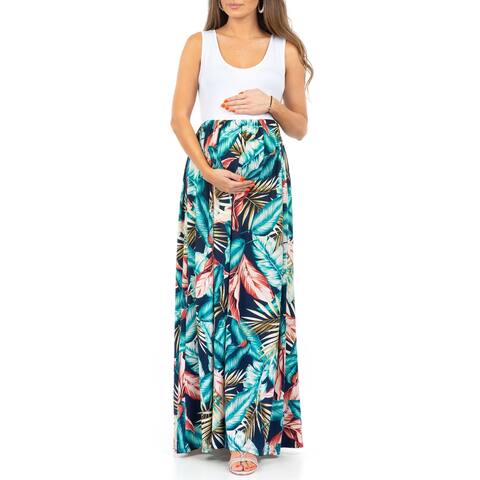 Sleeveless Ruched Color Block Maxi Maternity Dress