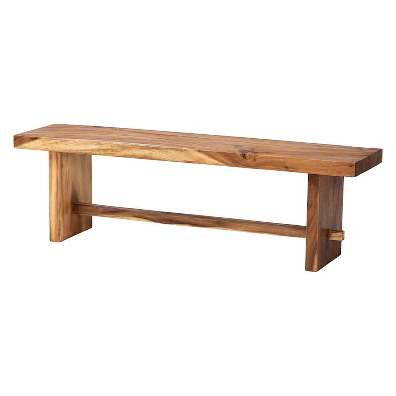 Biyu Suar Wood Dining Bench - Handcrafted Solid Wood Bench with Live Edge Details, Rustic Farmhouse Style - Natural Brown